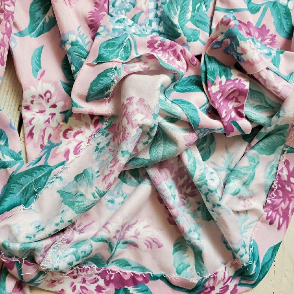 Vintage Tie-bow Floral Print Button Front Long Sleeve Blouse Pink Green - Picture 10 of 11